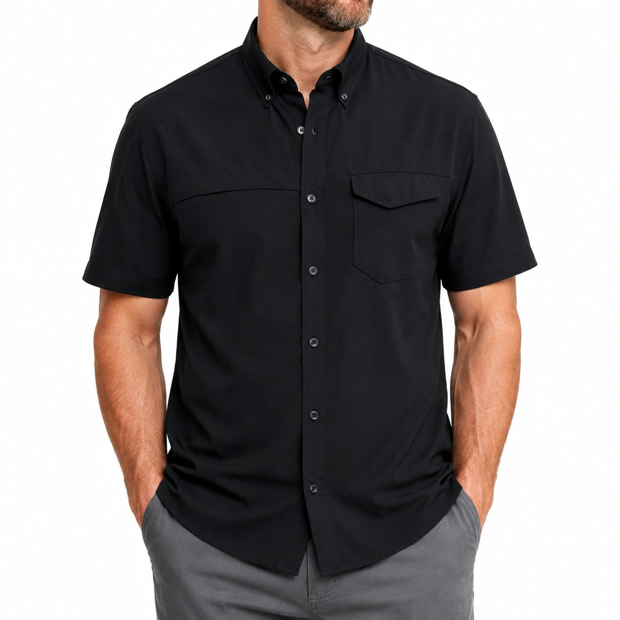 Camicia uomo M nera a maniche corte con tasca stile casual