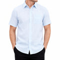 Camicia da uomo L in tessuto leggero azzurro a maniche corte stile casual