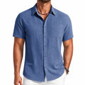 Camicia da uomo L in tessuto blu a maniche corte con taschino - stile casual