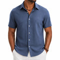 Camicia da uomo M in lino blu a maniche corte - stile casual
