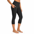 Leggings capri donna taglia S in tessuto elasticizzato nero con tasca laterale per fitness
