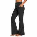 Pantaloni donna taglia S neri in tessuto elasticizzato a vita alta con gamba svasata