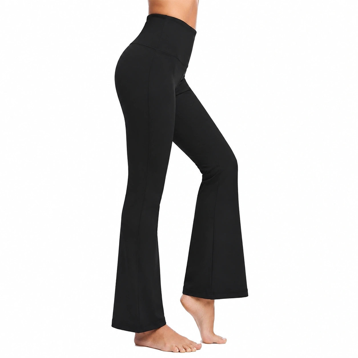 Leggings donna S in tessuto elasticizzato nero per yoga a vita alta svasati