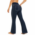 Pantaloni donna M in tessuto elasticizzato blu navy a zampa con cuciture a contrasto