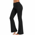 Leggings donna taglia M neri in tessuto elasticizzato a vita alta con gamba svasata per yoga