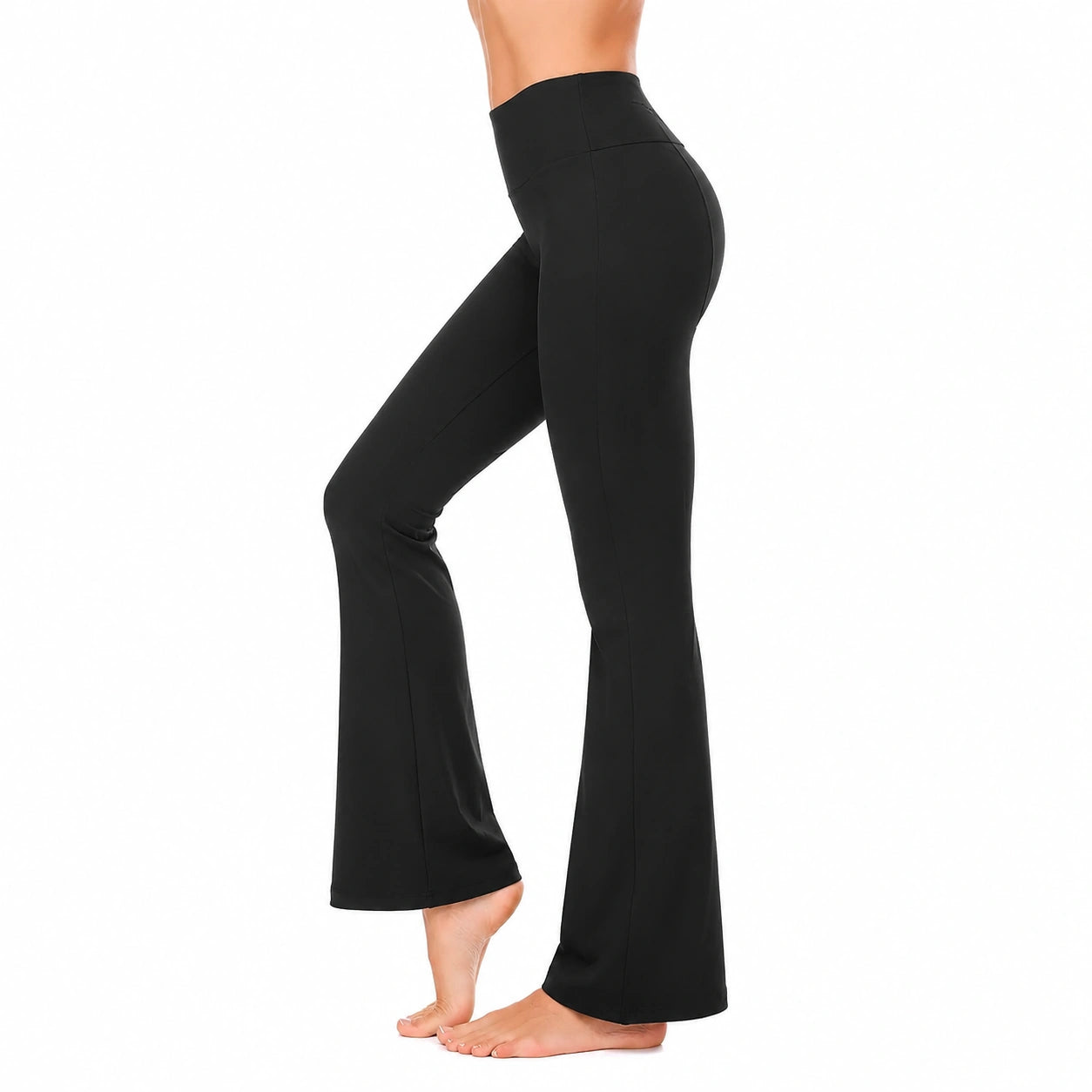 Pantaloni flare donna taglia S neri in tessuto elasticizzato a vita alta
