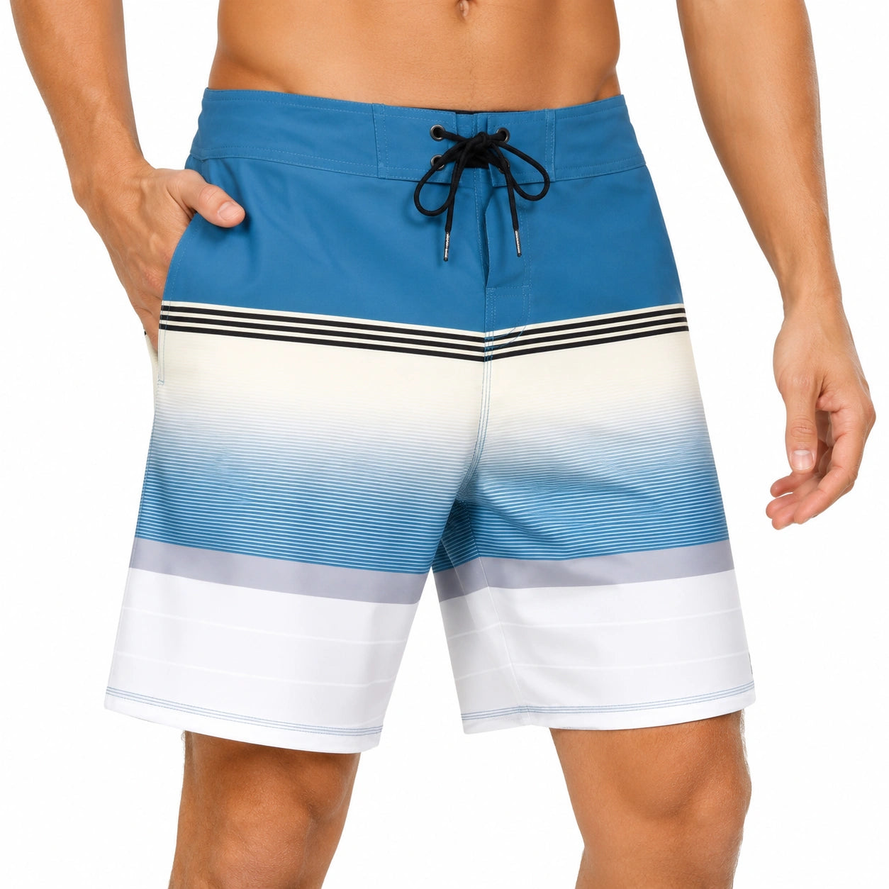Costume da bagno uomo taglia M in tessuto sintetico blu bianco a righe con coulisse