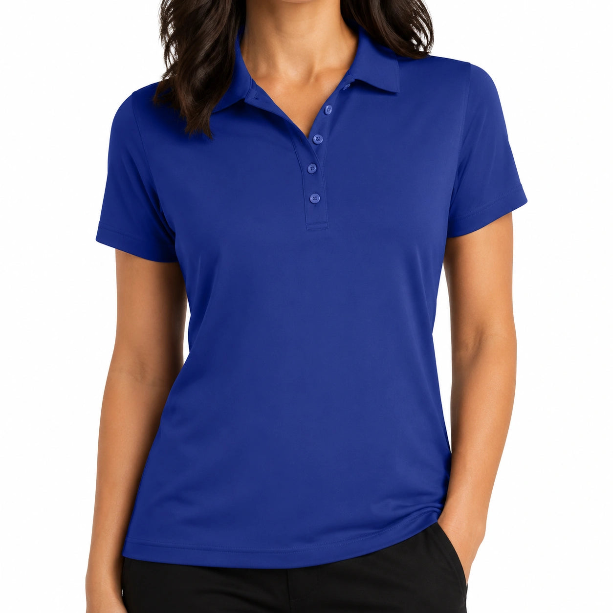 Polo donna M in tessuto sintetico blu reale a maniche corte - stile casual