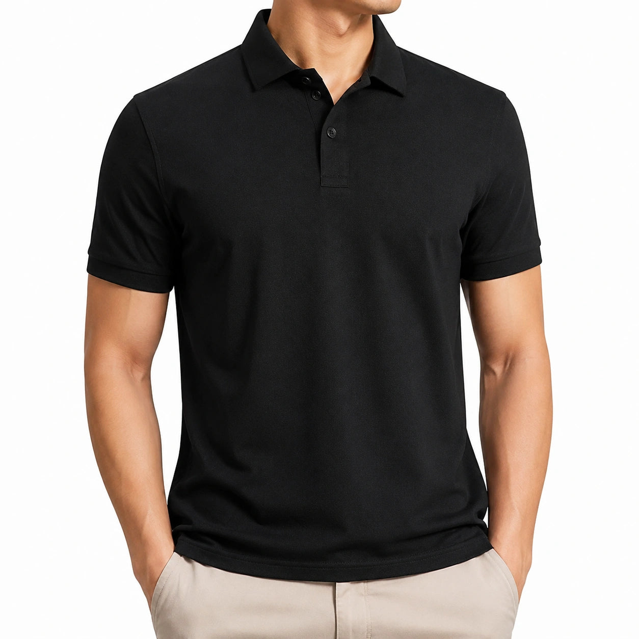 Polo uomo taglia M nera in tessuto a maglia a maniche corte stile casual