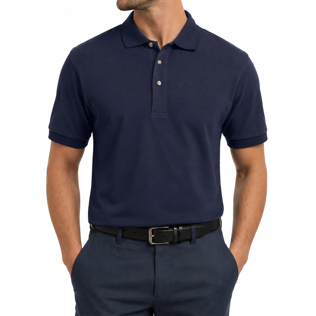 Polo uomo taglia M in tessuto blu navy a maniche corte - stile casual