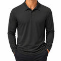 Polo da uomo taglia L nera a maniche lunghe in tessuto a maglia stile casual