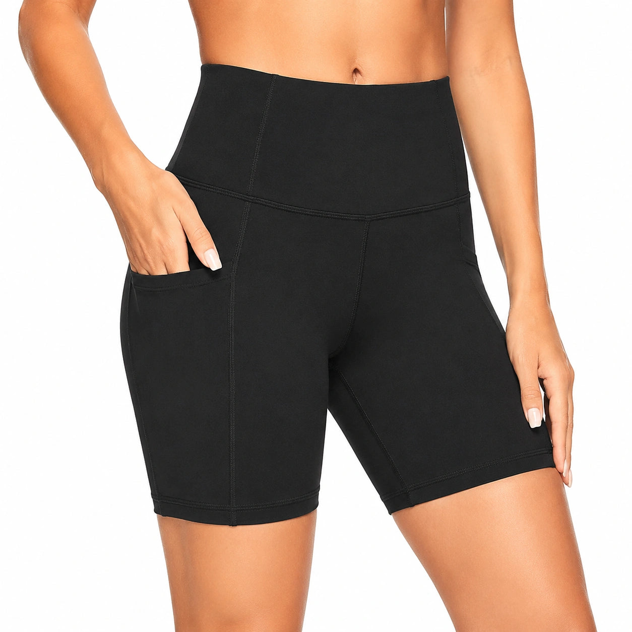 Pantaloncini ciclisti da donna taglia S neri a vita alta con tasche laterali