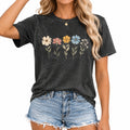 T-shirt da donna S nera lavata con stampa floreale casual