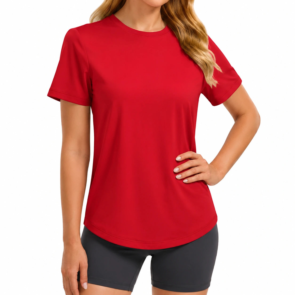 T-shirt donna taglia M in tessuto rosso a maniche corte per attività sportive