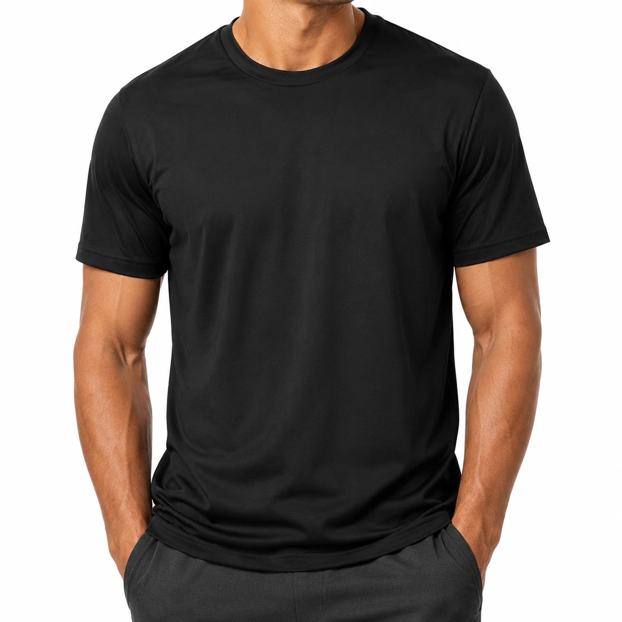 T-shirt uomo M in tessuto tecnico nero - girocollo a maniche corte per uso quotidiano