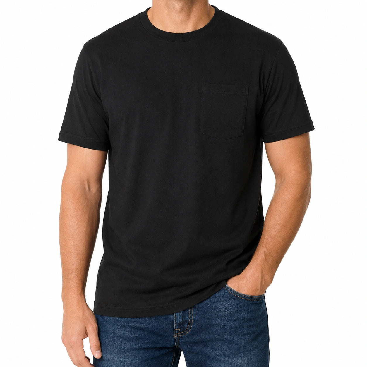 T-shirt da uomo taglia M in cotone nero con taschino stile casual