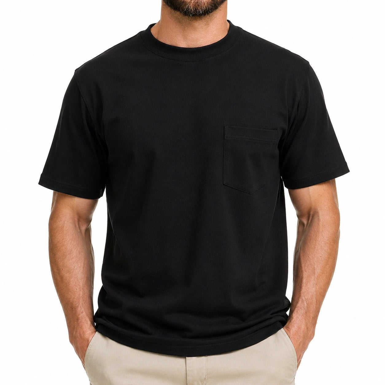 T-shirt uomo L nera a maniche corte con taschino stile casual