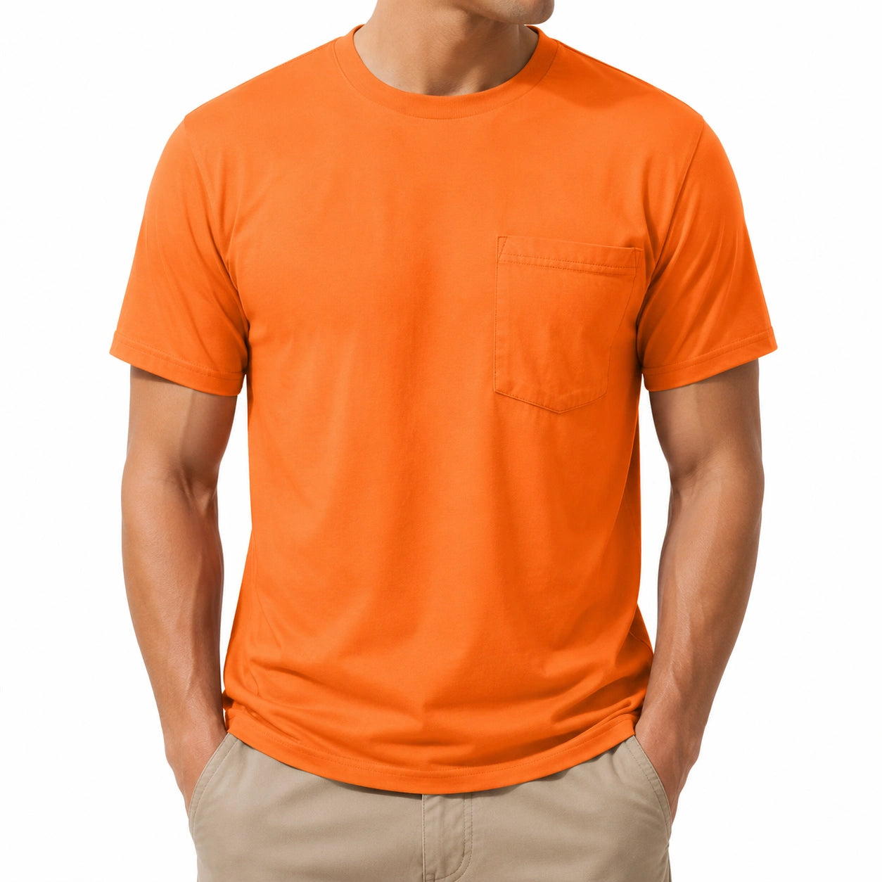 T-shirt uomo taglia L in cotone arancione con taschino stile casual